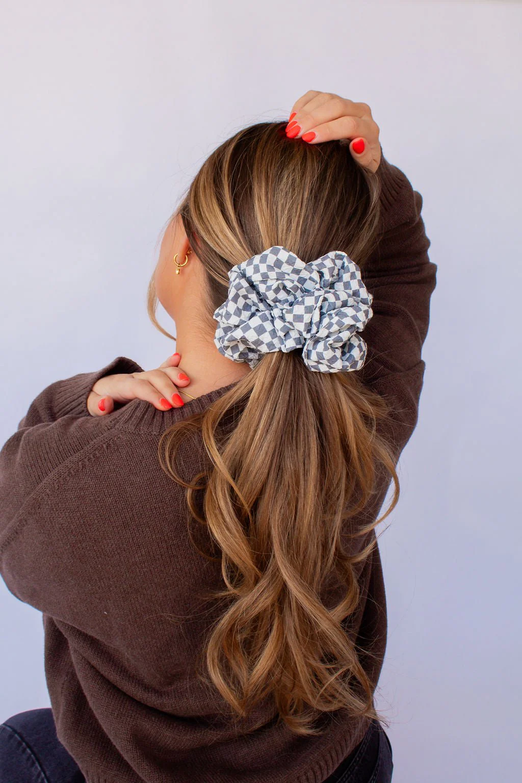 Andi x Rad Rev Grey Checkered Jumbo Scrunchie - Image 6