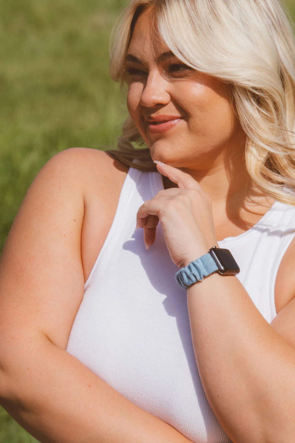 Baby Blue Jean Scrunchie Watch Band - Image 3