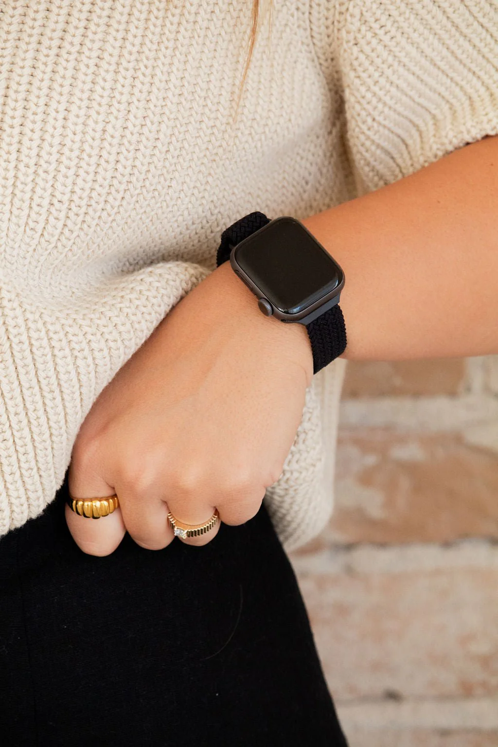 Black Thin Weaved Adjustable Elastic Watch Band - Image 3