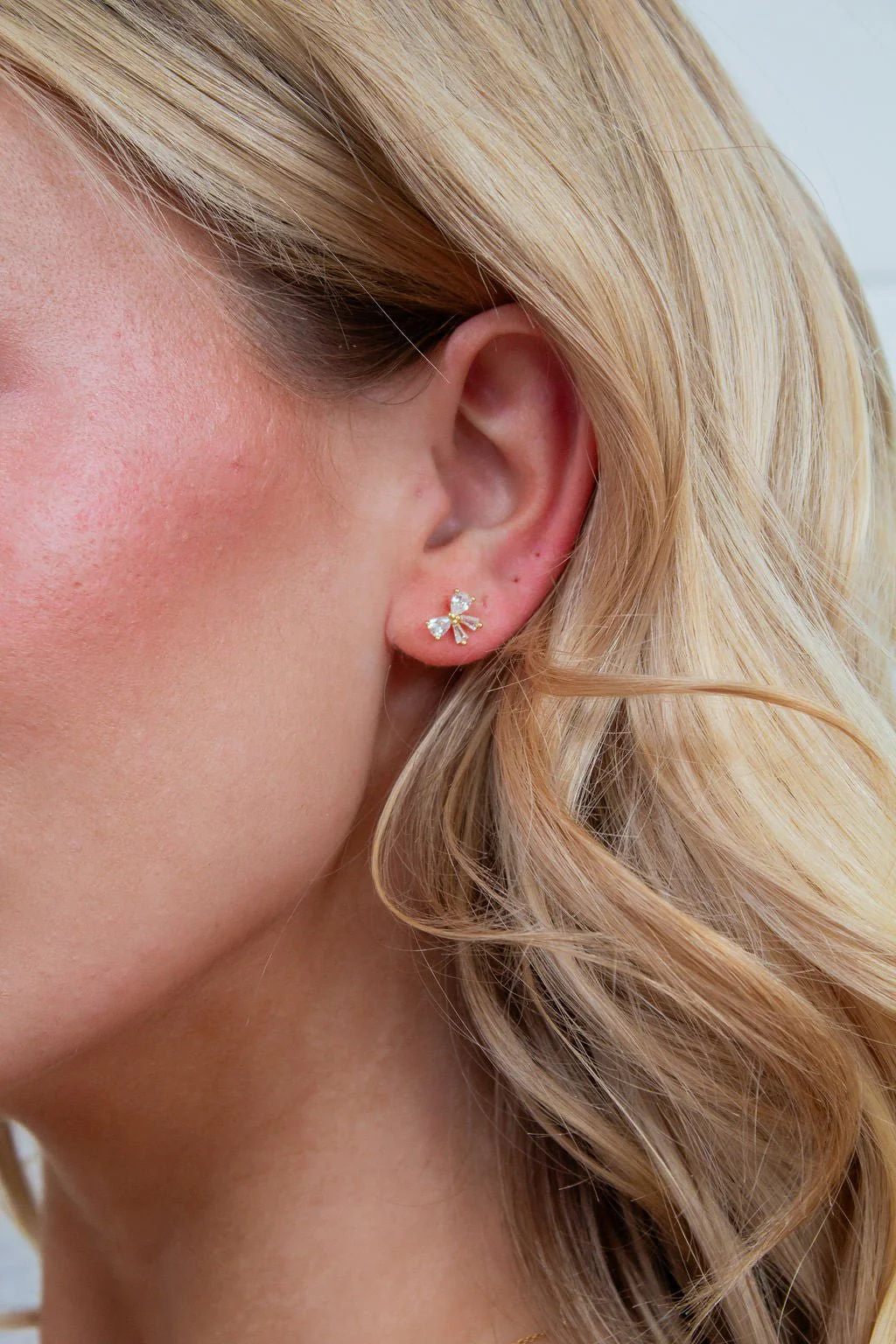 Delicate Crystal Bow Studs - Hypoallergenic - Image 3