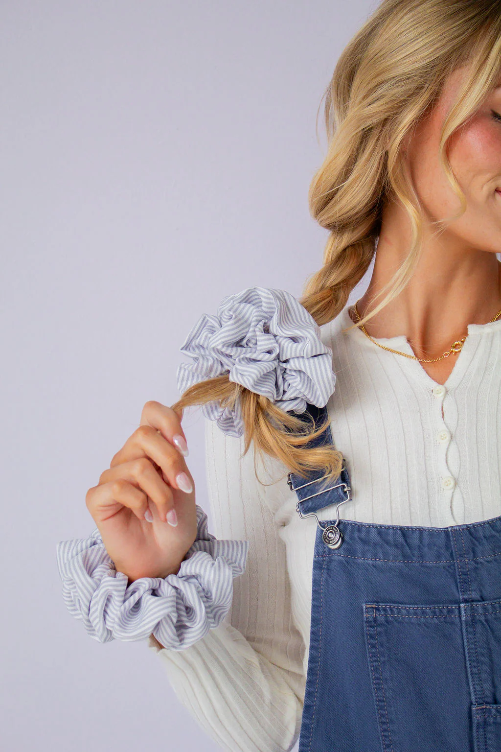 Gray Striped Jumbo Scrunchie - Image 2