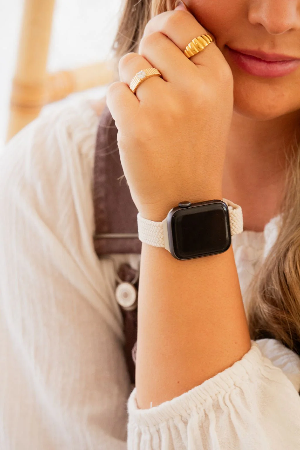 Ivory Thin Weaved Adjustable Elastic Watch Band - Image 4