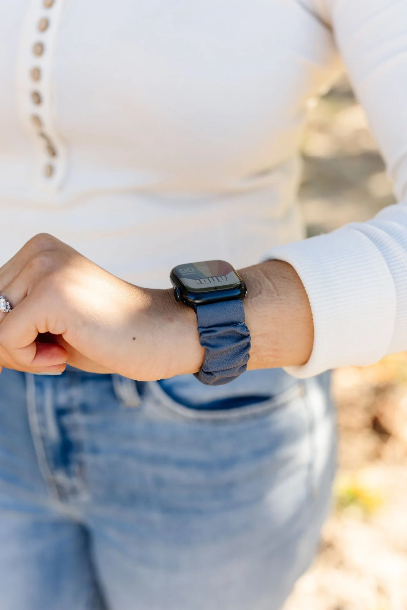 Marine Blue Athletic Scrunchie Band Compatible with Apple Watch - Image 3