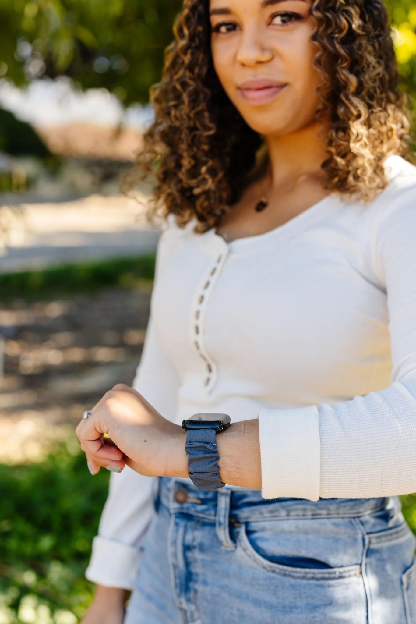 Marine Blue Athletic Scrunchie Band Compatible with Apple Watch - Image 4