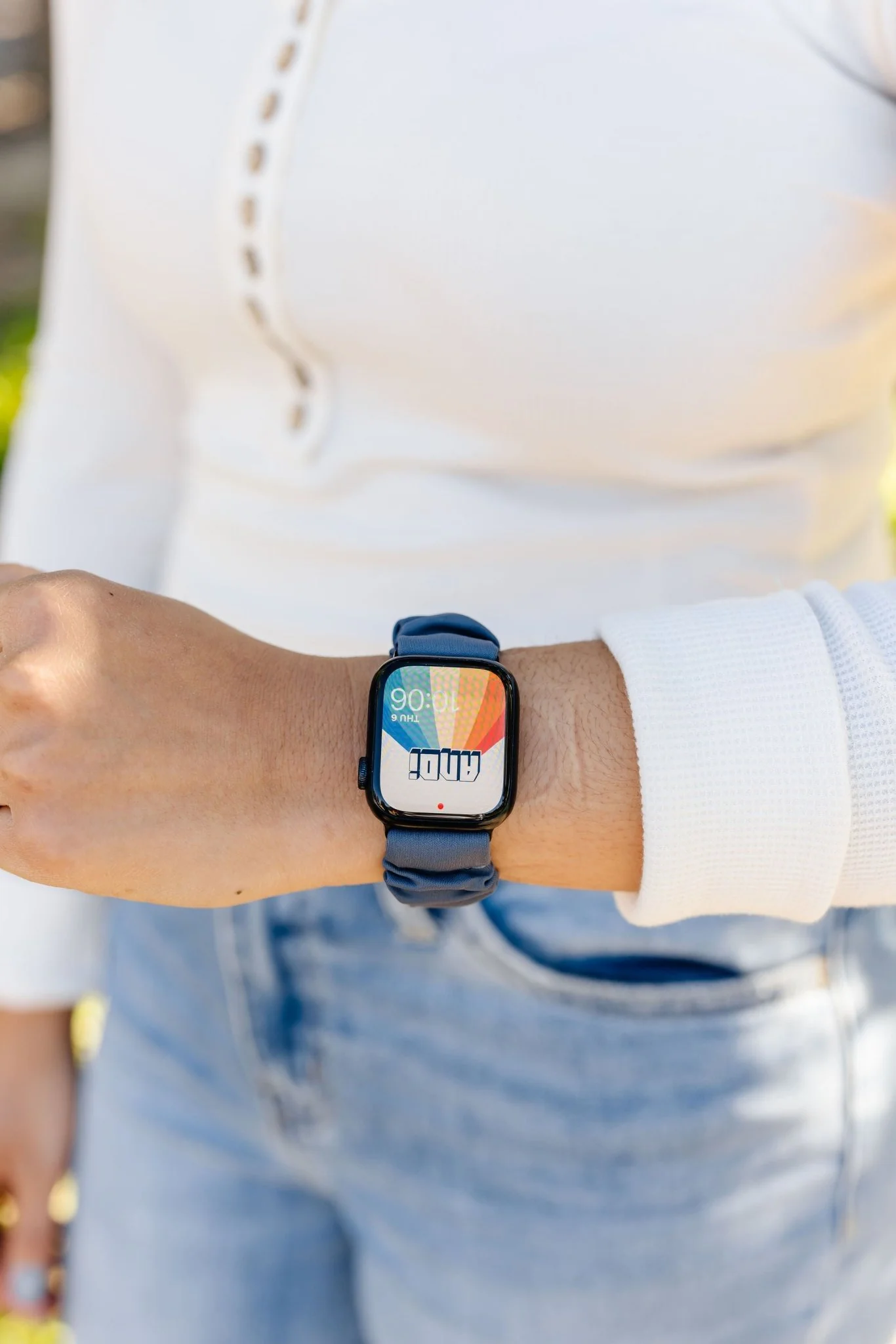 Marine Blue Athletic Scrunchie Band Compatible with Apple Watch - Image 5