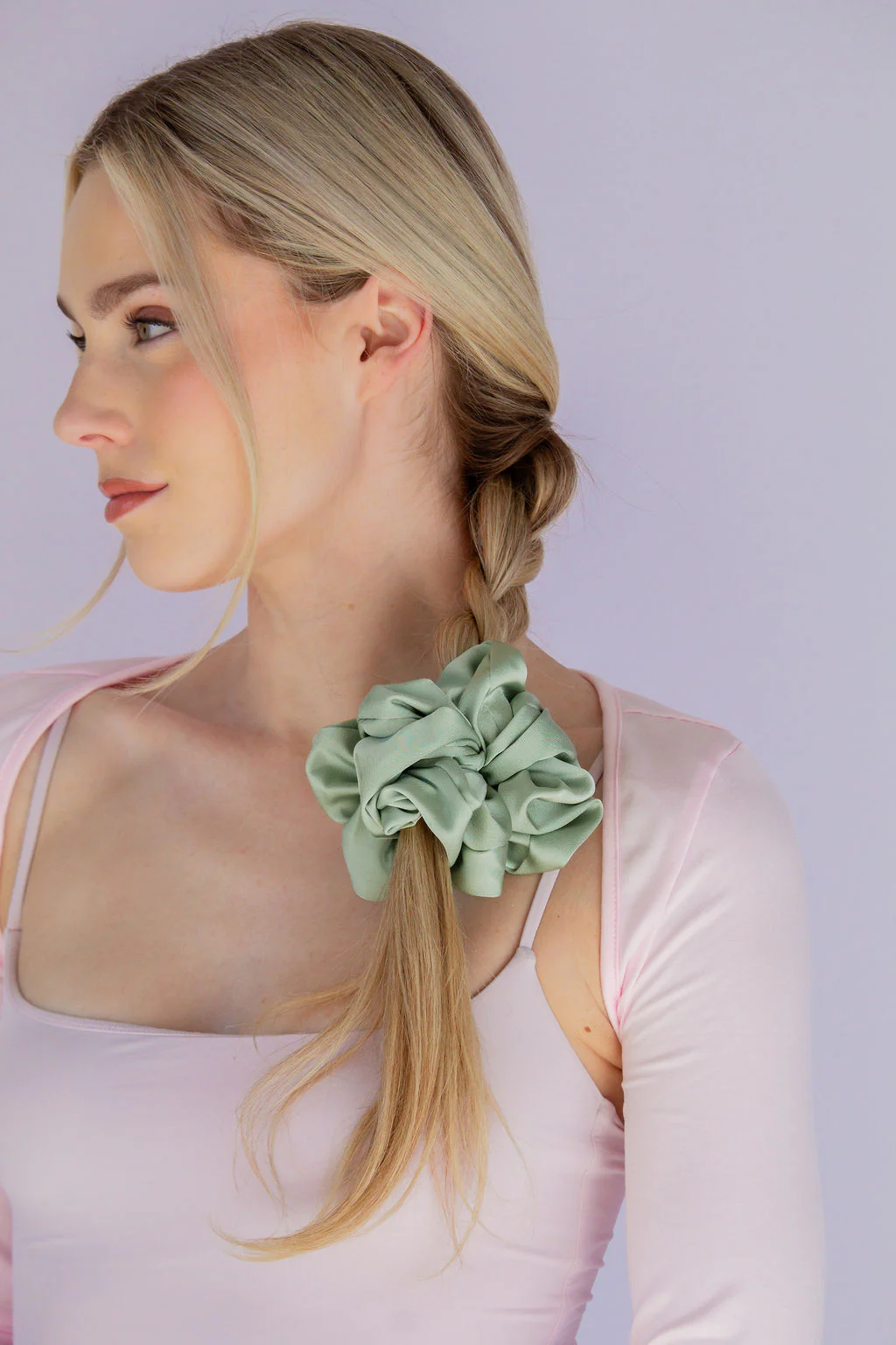 Pastel Green Satin Scrunchie - Image 3
