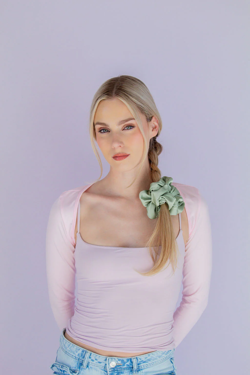 Pastel Green Satin Scrunchie - Image 4