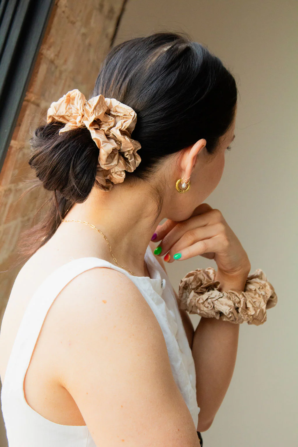 Silky Champagne Jumbo Scrunchie - Image 4