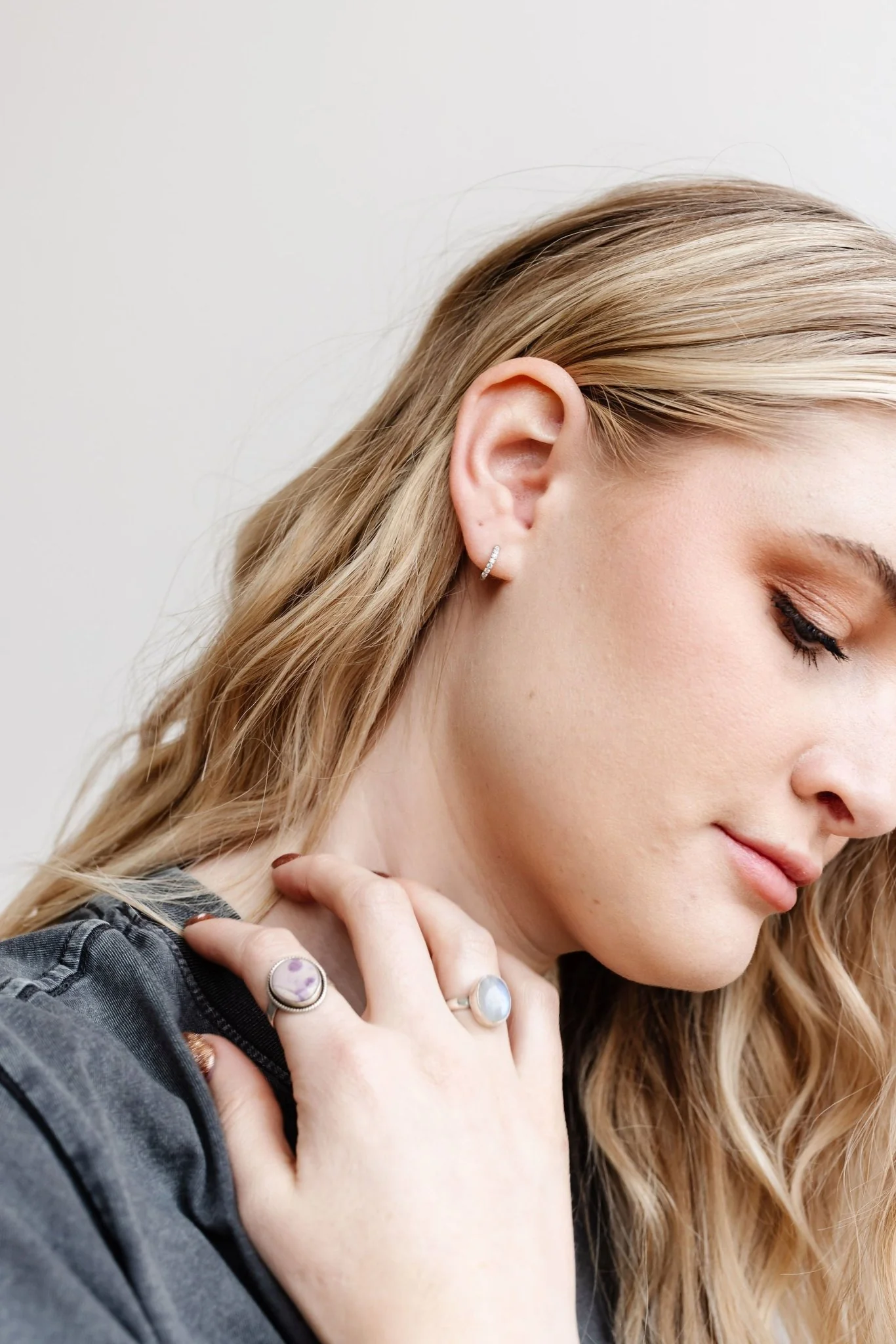 Silver Crystal Hoops - Hypoallergenic - Image 3