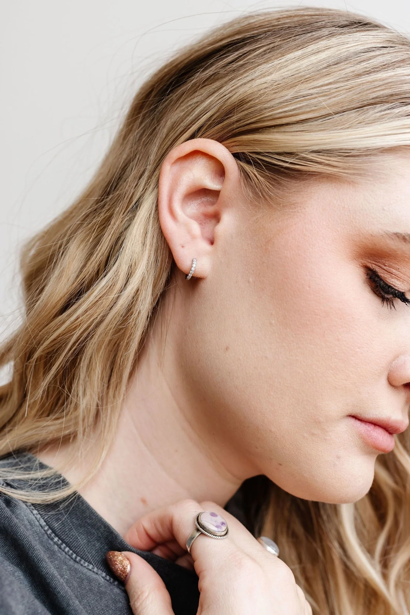 Silver Crystal Hoops - Hypoallergenic - Image 4