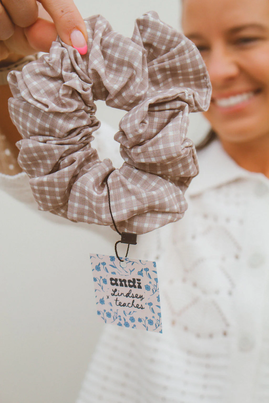 Tan Gingham Jumbo Scrunchie - Image 2