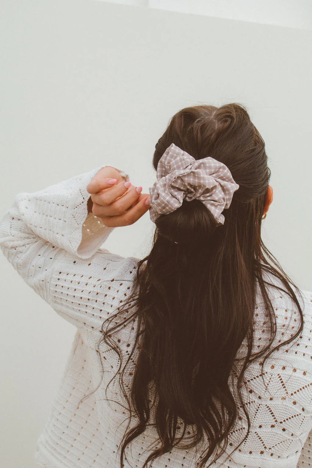 Tan Gingham Jumbo Scrunchie - Image 3