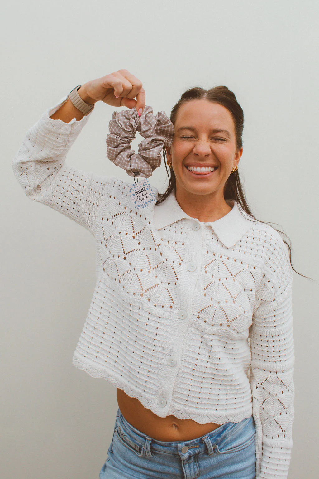 Tan Gingham Jumbo Scrunchie - Image 4