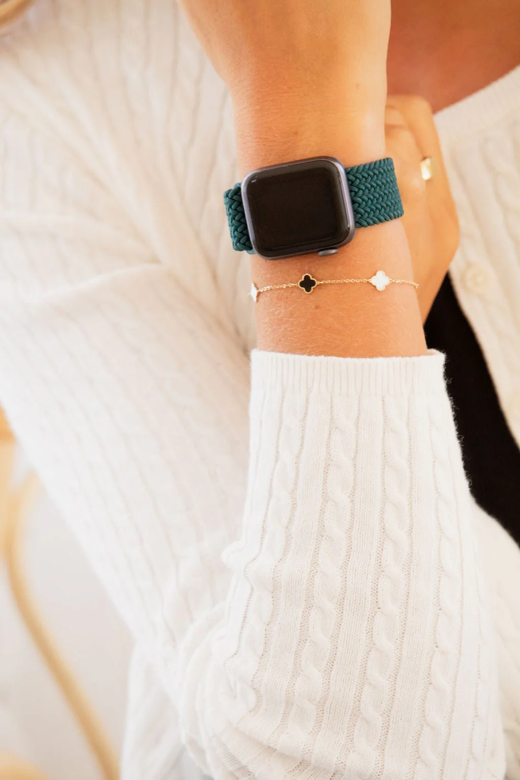 Teal Thick Weaved Adjustable Elastic Watch Band - Image 3