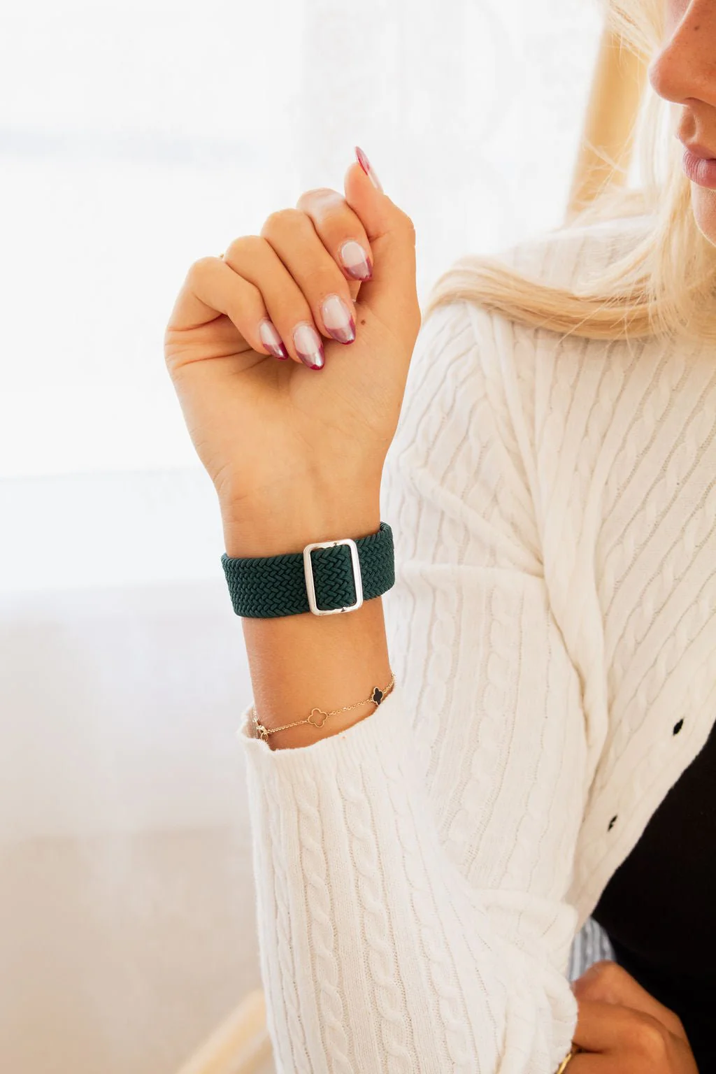 Teal Thick Weaved Adjustable Elastic Watch Band - Image 5